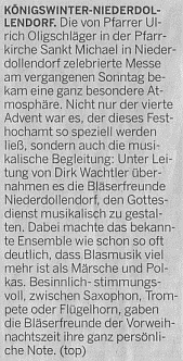 Presseartikel Mitgestaltung Adventsmesse in Niederdollendorf